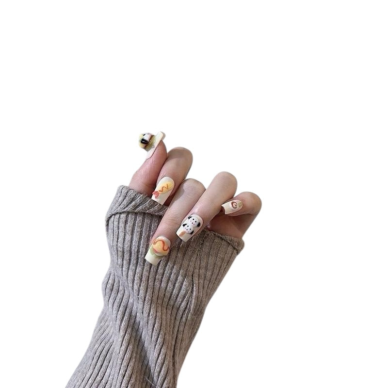 Yellow Long Square Press-On Nails with 3D Puppy Design – Tipora 026 Limited Edition