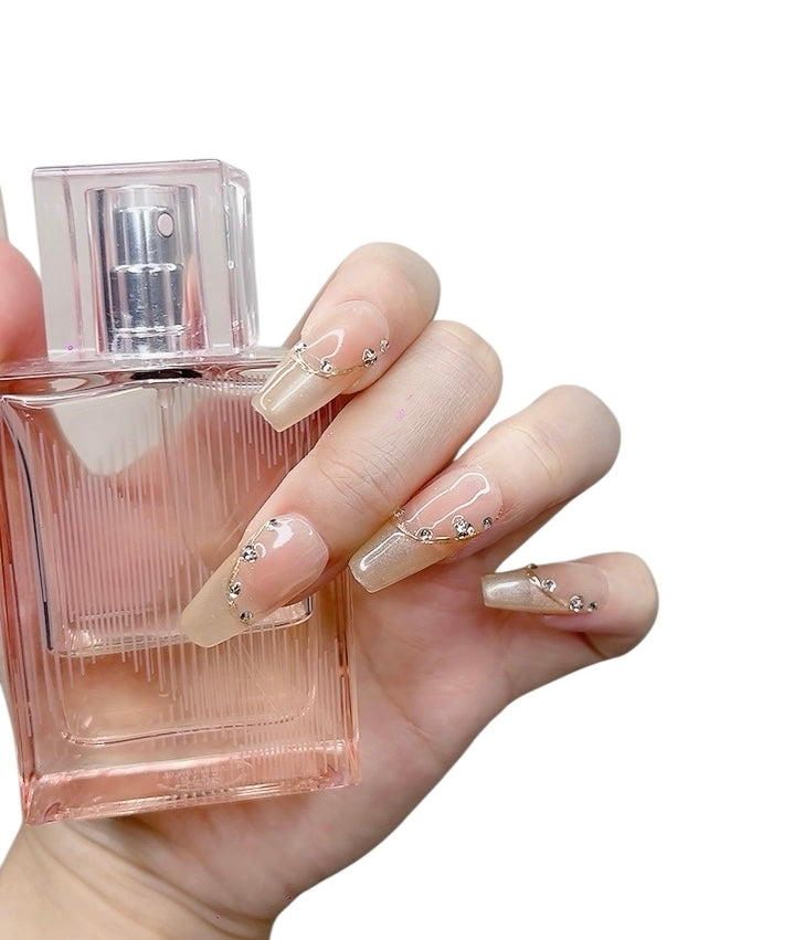 Pink Long Coffin Press-On Nails with 3D Flower Design | Tipora 046