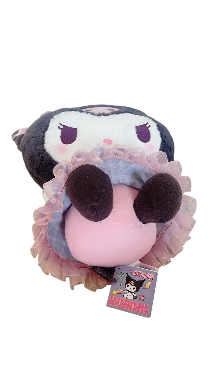 Kuromi 13” Plush – Soft Stuffed Doll with Pink Bows, Lace Skirt & Plaid Outfit