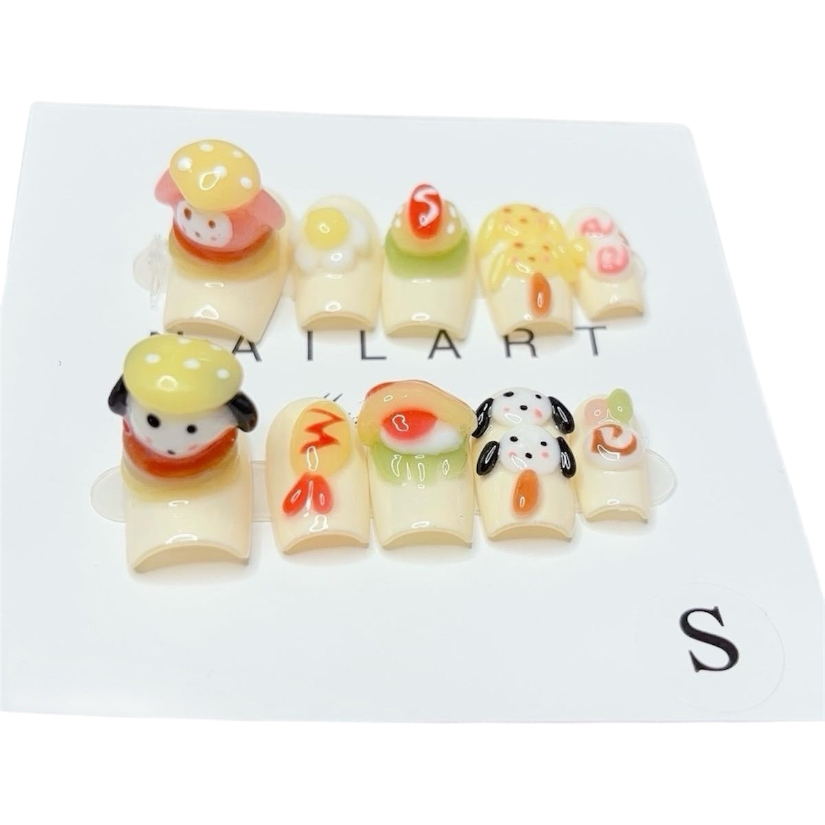 Yellow Long Square Press-On Nails with 3D Puppy Design – Tipora 026 Limited Edition