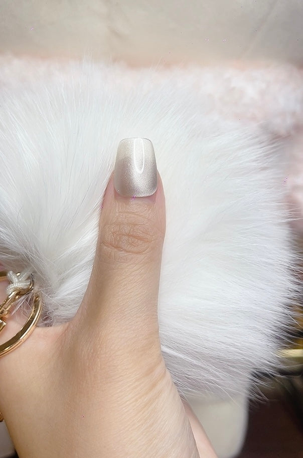 Short Square Press on Nails Beige Color with Sparkle Design 125