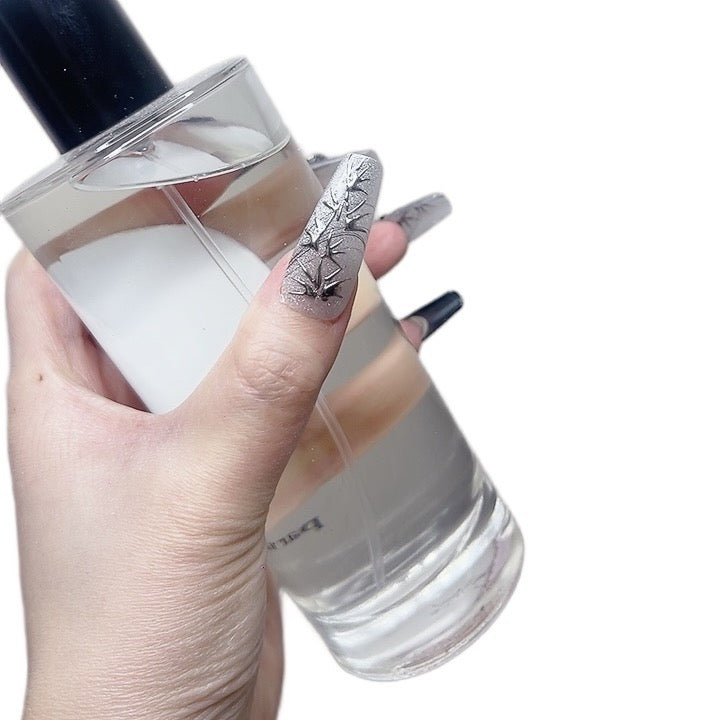 Black and Silver Long Coffin Press-On Nails with Bamboo Design – Tipora