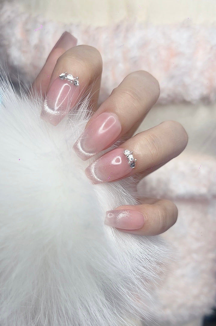 Press on Nails Coffin Shape Pink Color with Sparkle Design 126