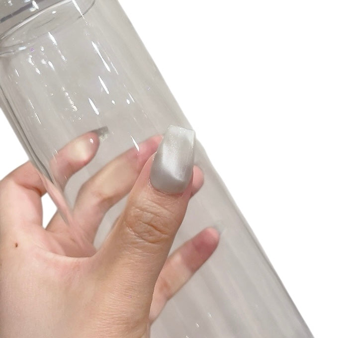 White and Gray Medium Coffin Press-On Nails with Sparkle Design – Tipora 100