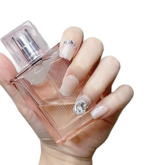 Short Square Press-On Nails with Rhinestone Accent – Elegant & Reusable | Tipora 079