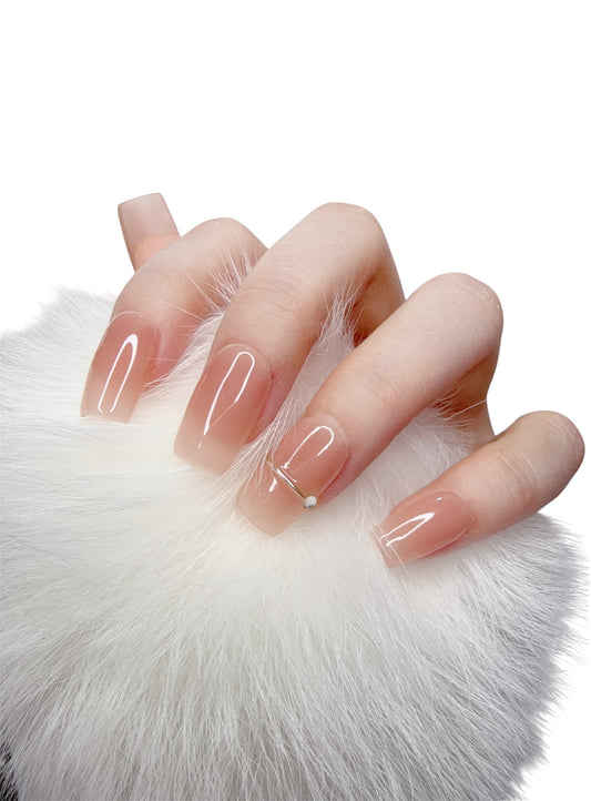 Pink Medium Square Press-On Nails with Gold Line Design | Tipora 023