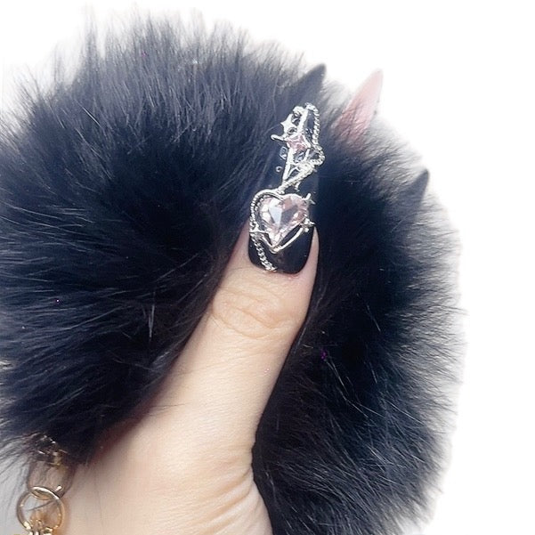 Black and Pink Long Stiletto Press-On Nails with Gothic Design – Tipora 088