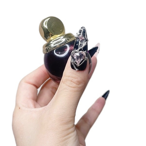 Black and Pink Long Stiletto Press-On Nails with Gothic Design – Tipora 088