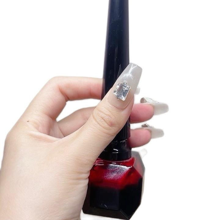 Pink Long Coffin Press-On Nails with Heart Rhinestone Design | Tipora 043