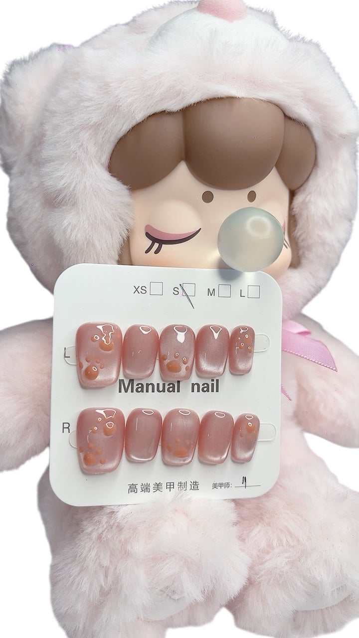 Pink Short Square Press-On Nails with 3D Cat Paw Design – Limited Edition | Tipora 075