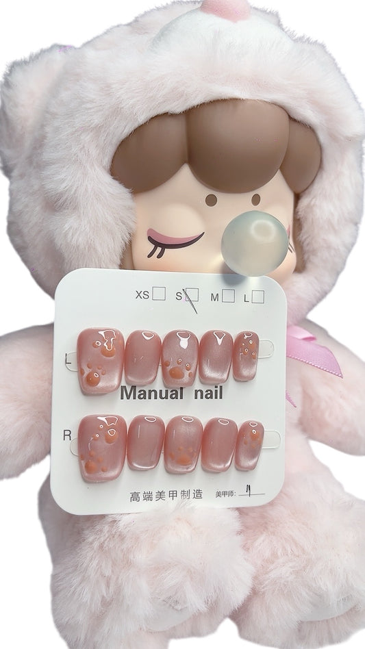Pink Short Square Press-On Nails with 3D Cat Paw Design – Limited Edition | Tipora 075