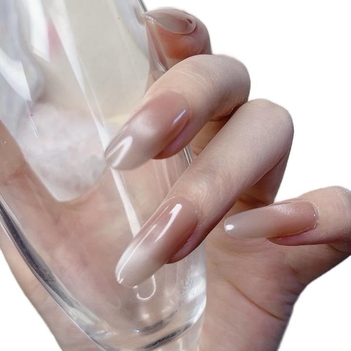 Nude Long Oval Press-On Nails with Simple Design Tipora 115