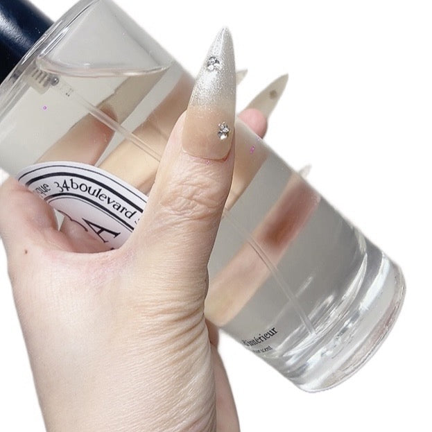 Beige Long Stiletto Press-On Nails with Rhinestones – Tipora 090
