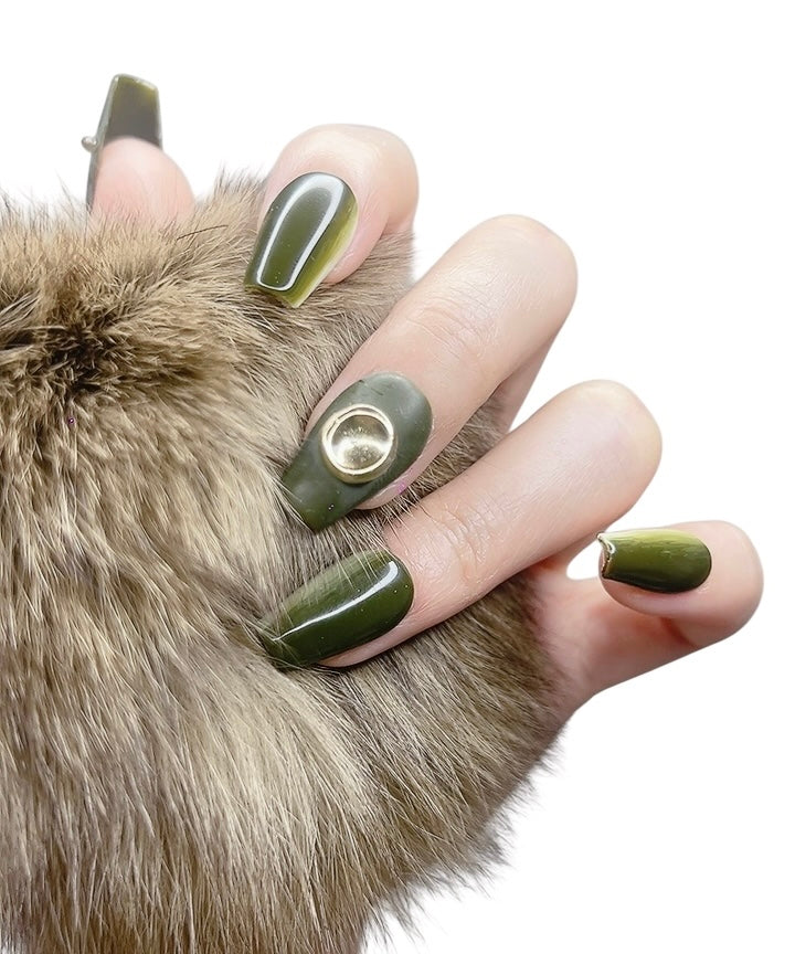 Green Ombre Medium Coffin Press-On Nails | Tipora 069