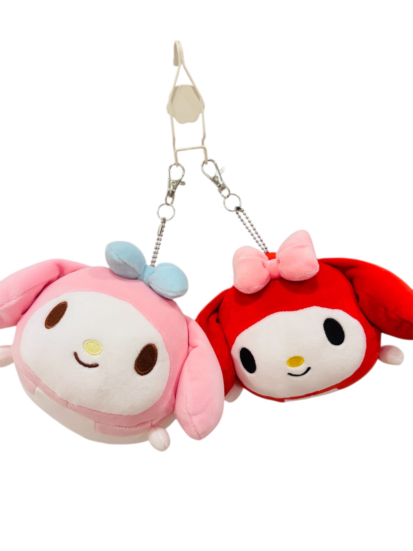 2-Pack My Melody Plush Keychains – Cute Pink & Red Sanrio Bag Charms 4*5*6”