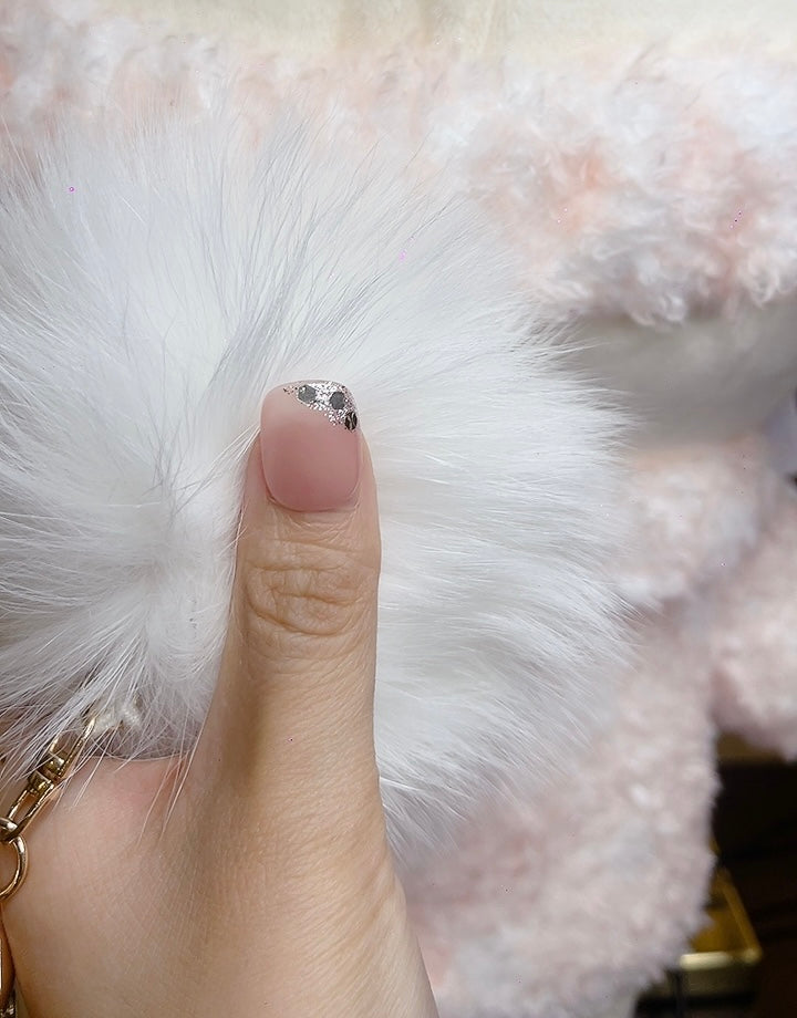 Short Round Press on Nails Pink Color with Shimmery Tip Design 123