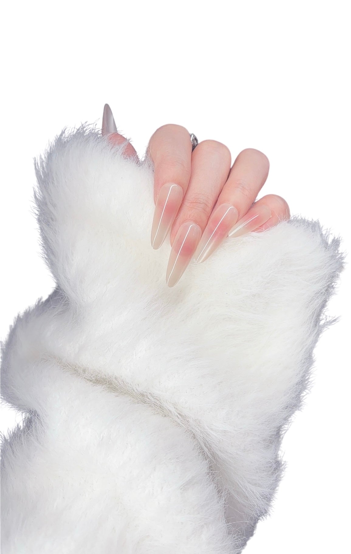 Soft Blush Ombre Press-On Nails – Glossy Nude Pink Oval Shape, Reusable Handmade Nails Tipora 133