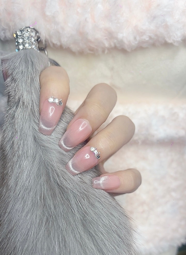 Press on Nails Coffin Shape Pink Color with Sparkle Design 126