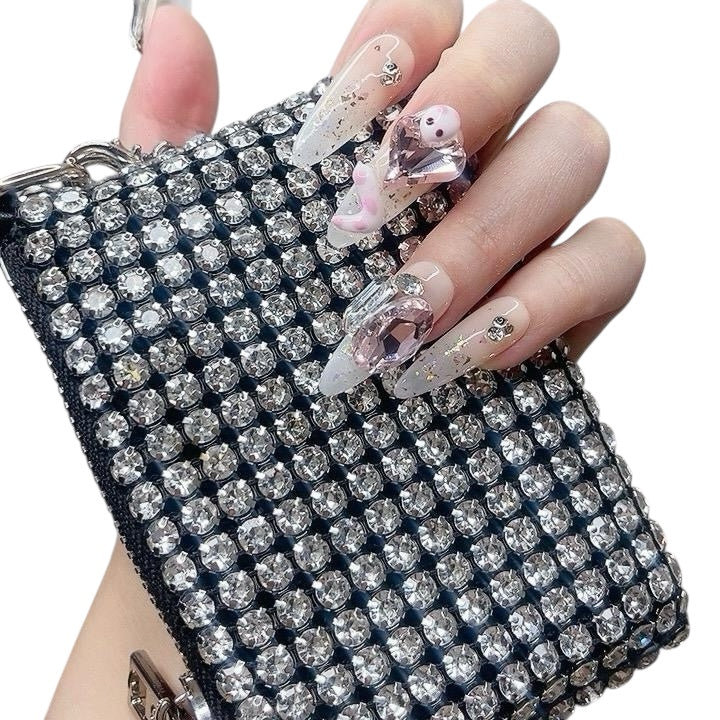Pink Long Oval Press-On Nails with 3D Snake Design – Tipora 025