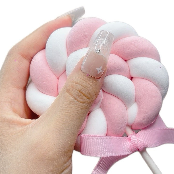 Press on Nails Long Coffin White Color with Cat Design 059