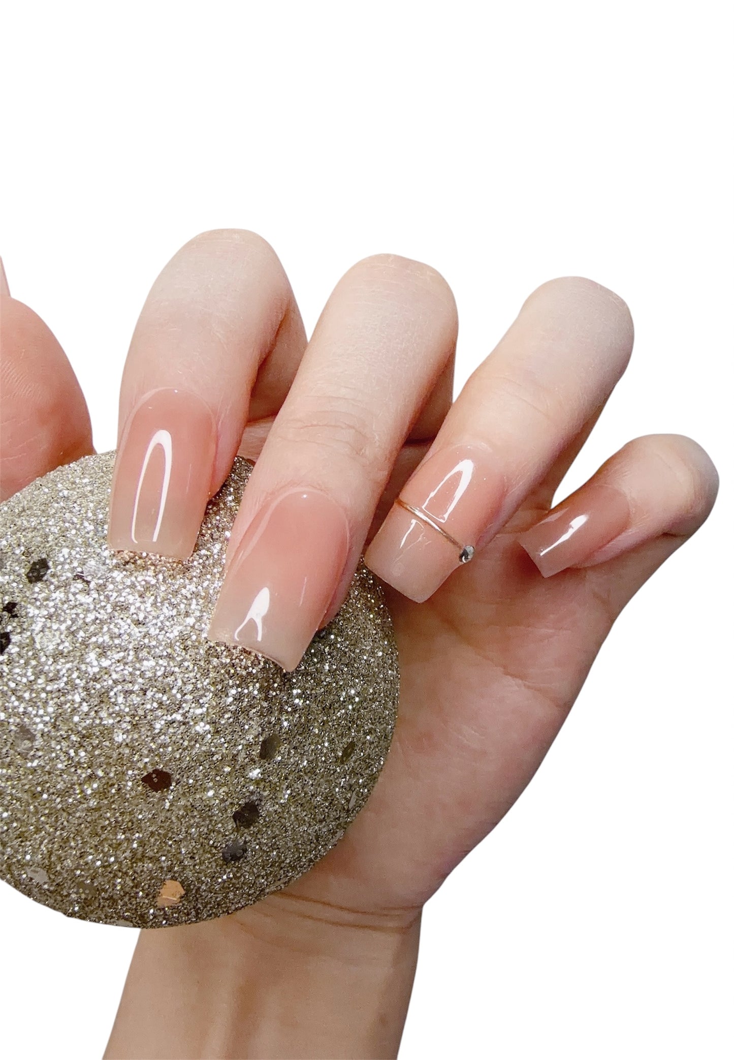 Pink Medium Square Press-On Nails with Gold Line Design | Tipora 023