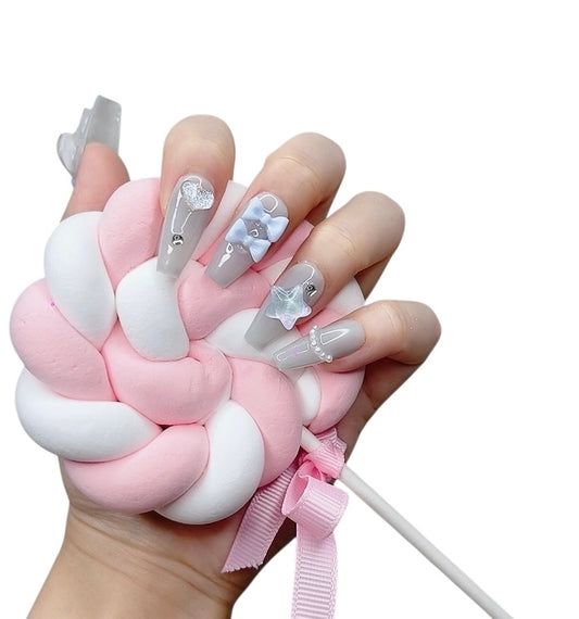 Blue Long Coffin Press-On Nails with 3D Bunny Design | Tipora 031