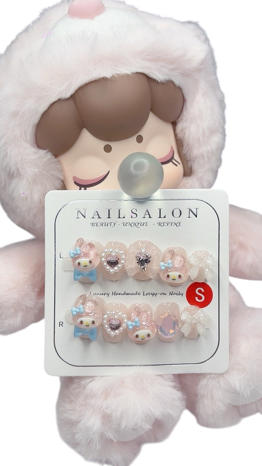 Press on Nails Pink Color Cute Short Round Style Tipora 002