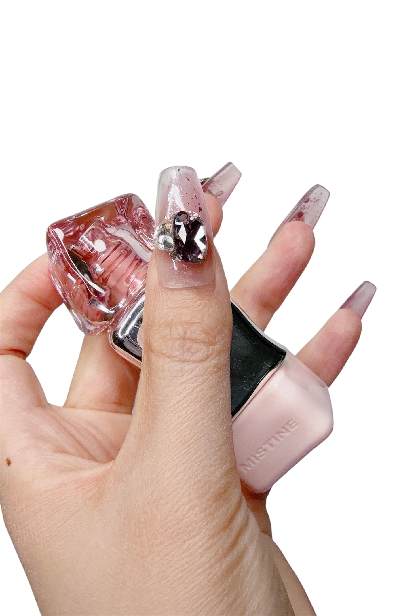 Pink Medium Coffin Press-On Nails with 3D Metallic Bowknot Design | Tipora 086