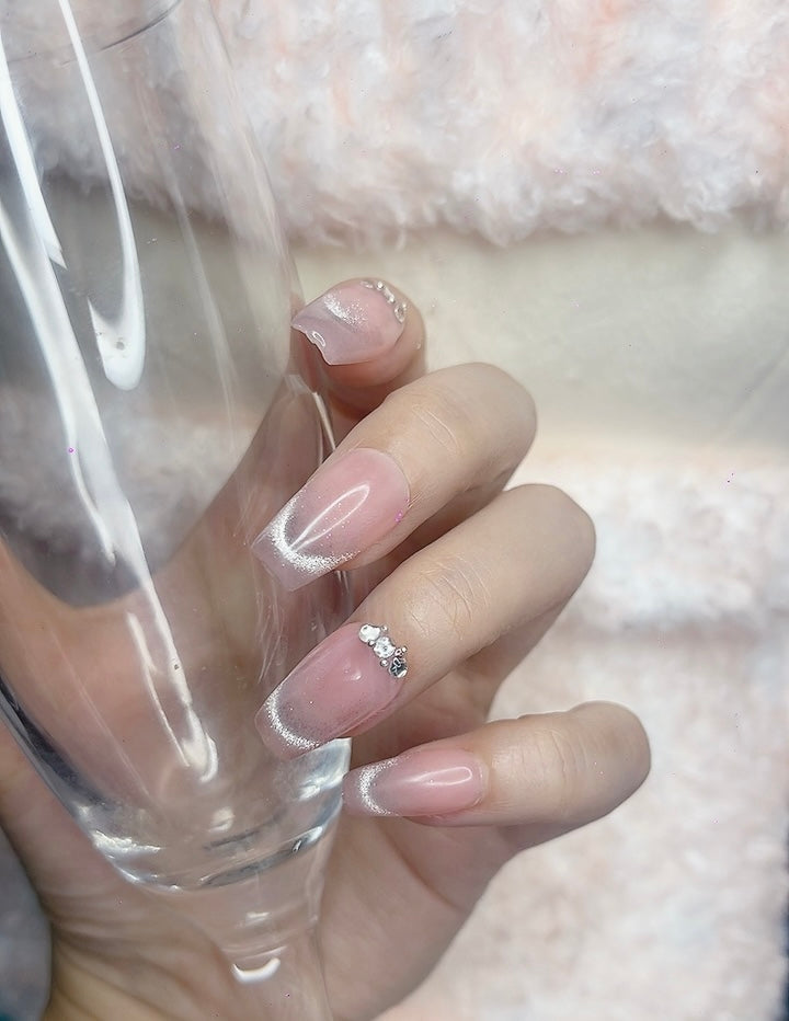 Press on Nails Coffin Shape Pink Color with Sparkle Design 126