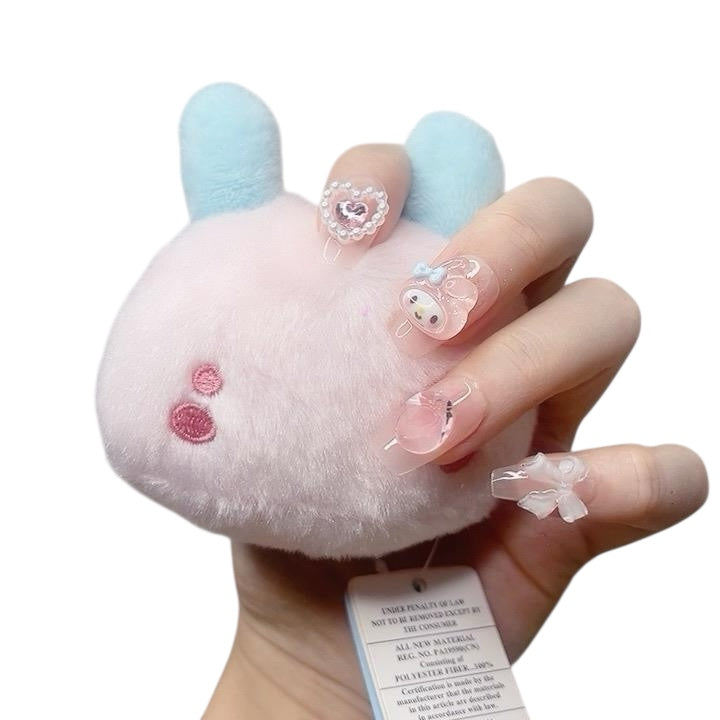 Press on Nails Medium to Length Coffin Shape Pink Color with 3D Design 007