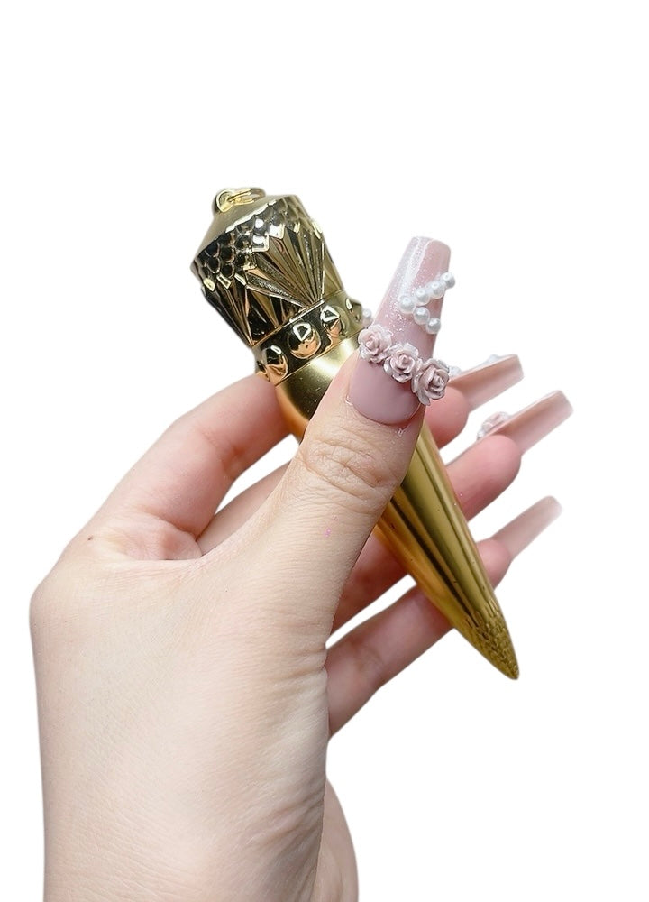 Pink Long Coffin Press-On Nails with 3D Flower Design | Tipora 019