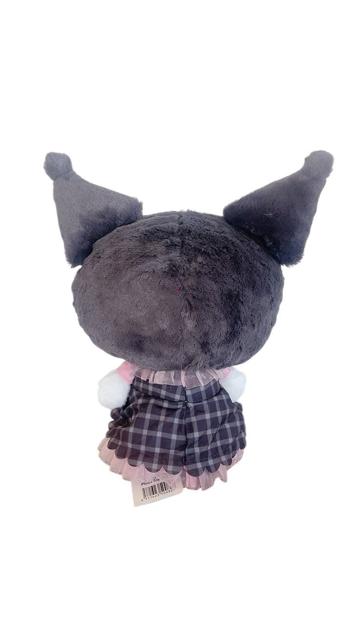 Kuromi 13” Plush – Soft Stuffed Doll with Pink Bows, Lace Skirt & Plaid Outfit