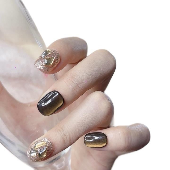 Glitter brown reusable nails