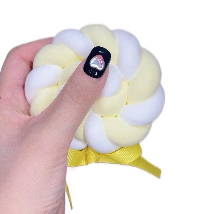 Press on Nails Short Round Black and White Color with 3D Cartoon Design 065