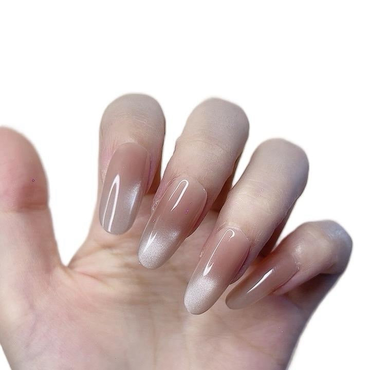 Nude Long Oval Press-On Nails with Simple Design Tipora 115