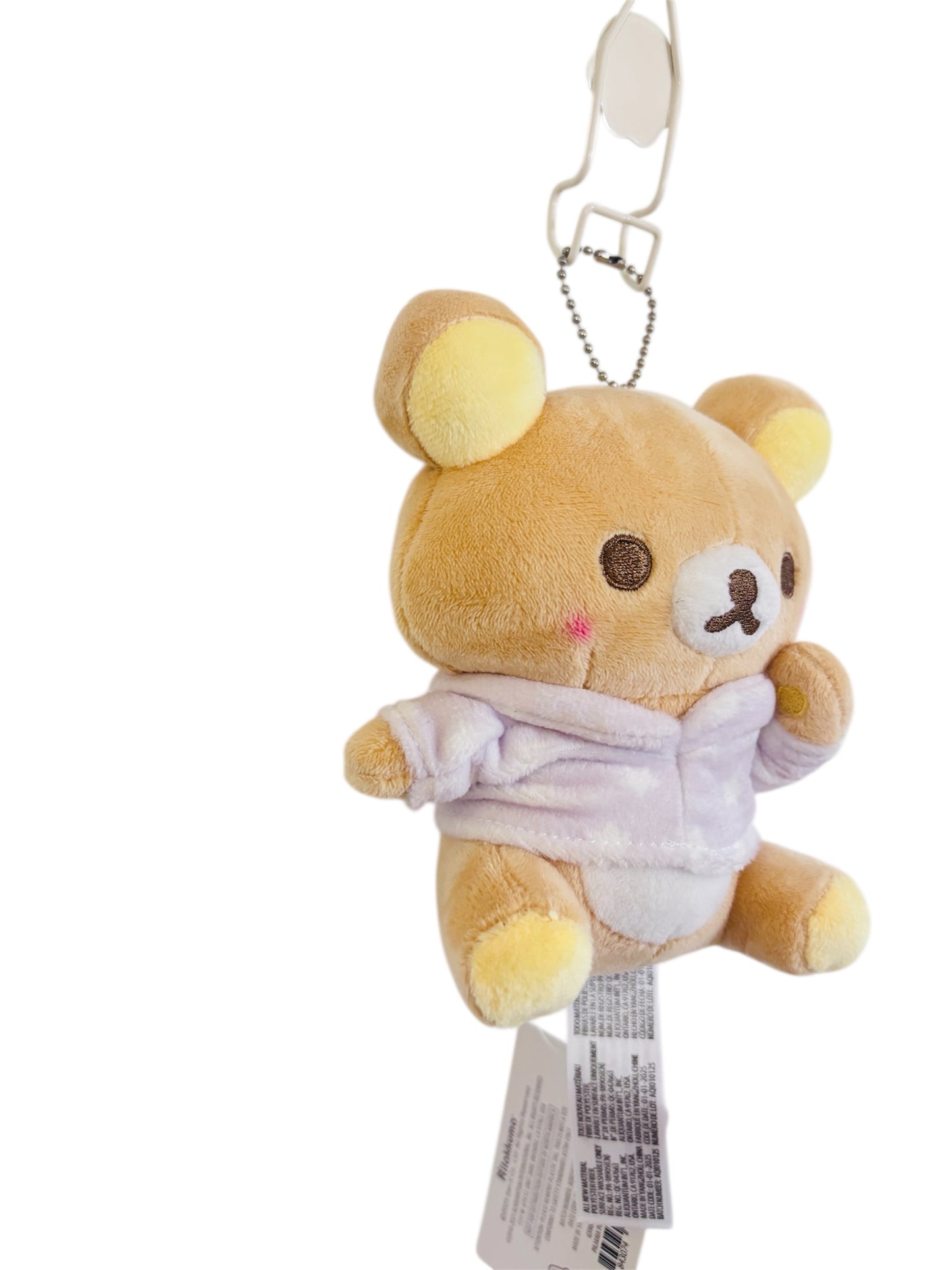 Rilakkuma Pajama Plush Keychain 5”– Cute Bear in Purple Sleepwear