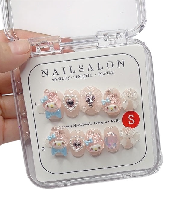 glossy pink press on nails reusable nail set