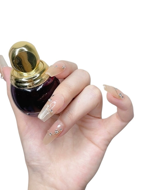 Pink Long Coffin Press-On Nails with 3D Flower Design | Tipora 046