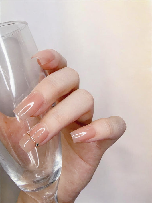 Pink Medium Square Press-On Nails with Gold Line Design | Tipora 023