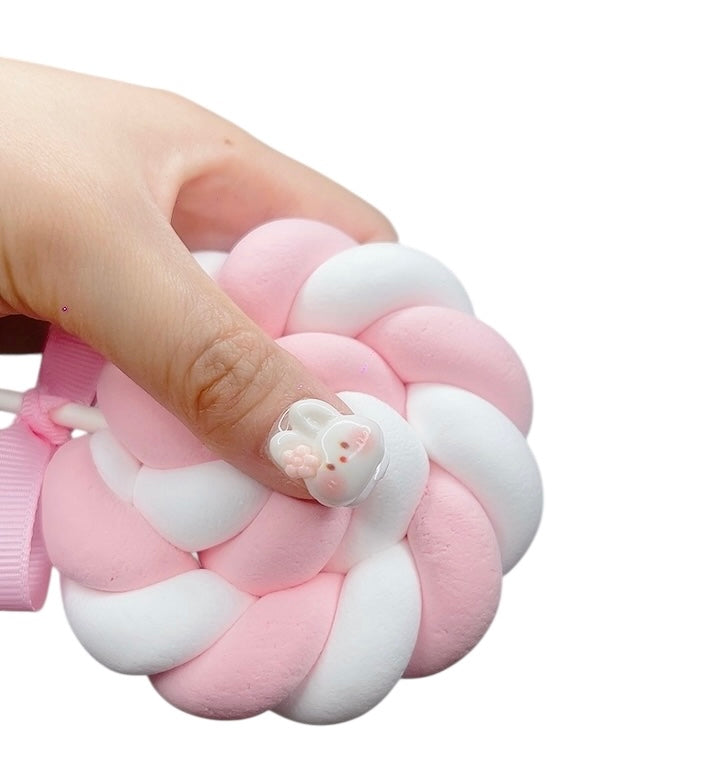White & Pink Short Square Press-On Nails with 3D Bunny & French Tip | Tipora 073