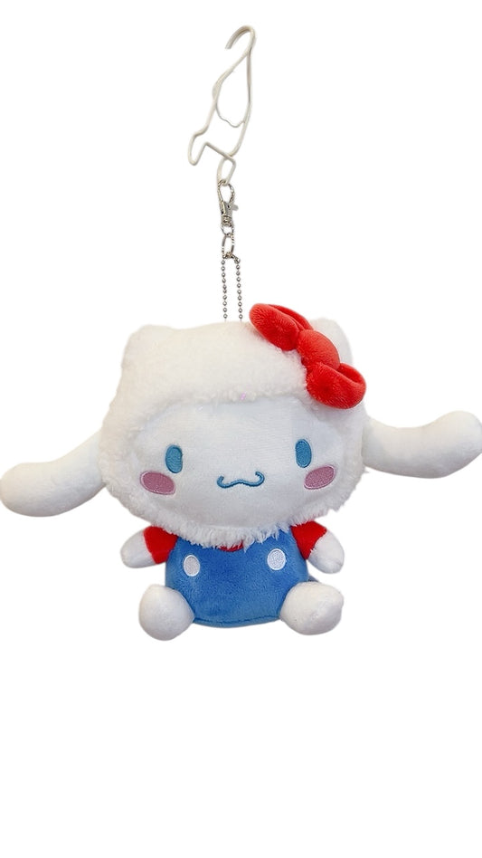 Cinnamoroll 6.5” Cute Plush Keychain – Soft Stuffed Doll in Red Bow & Blue Overalls