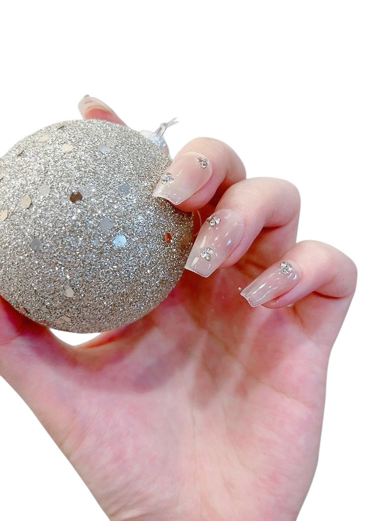 Pink Medium Coffin Press-On Nails with Sparkle Design | Tipora 037