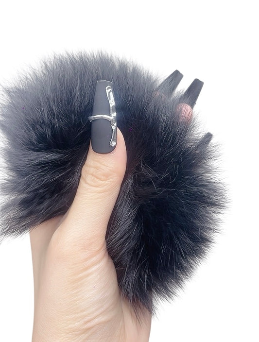 Press on Nails Long Coffin Black and Silver Color (074)