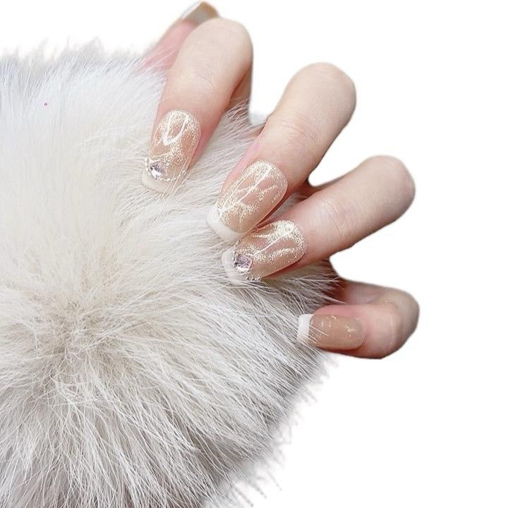 Square Press-On Nails with French Tip and Sparkle Design | Tipora 083