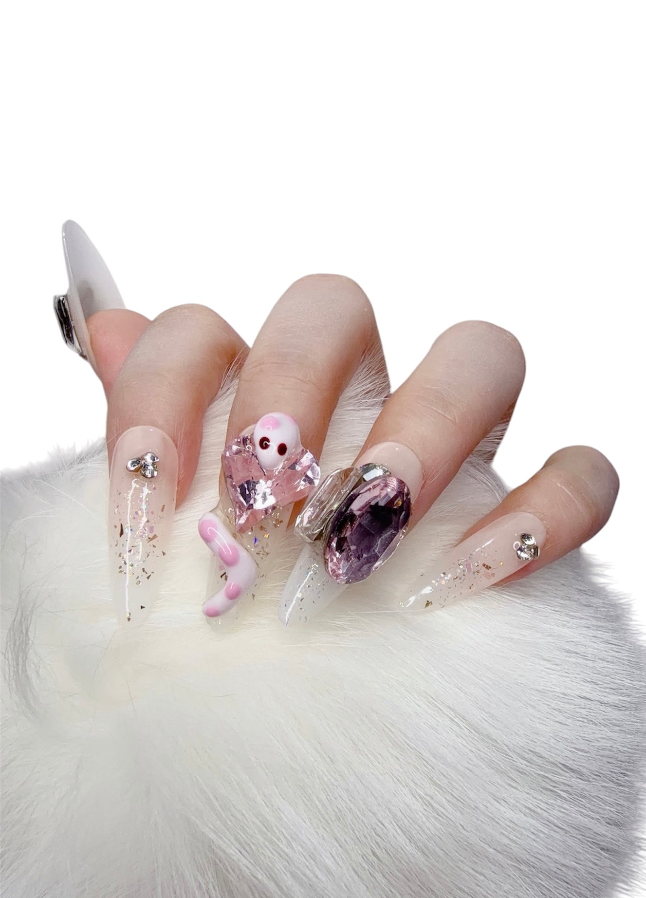 Pink Long Oval Press-On Nails with 3D Snake Design | Tipora 025 (Limited Edition)