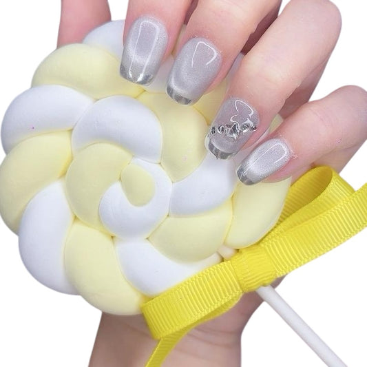 Gray Short Square Press-On Nails with French Tip Design | Tipora 064