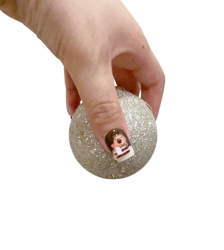 Short Square Brown Press-On Nails with 3D Capybara Design | Tipora 105