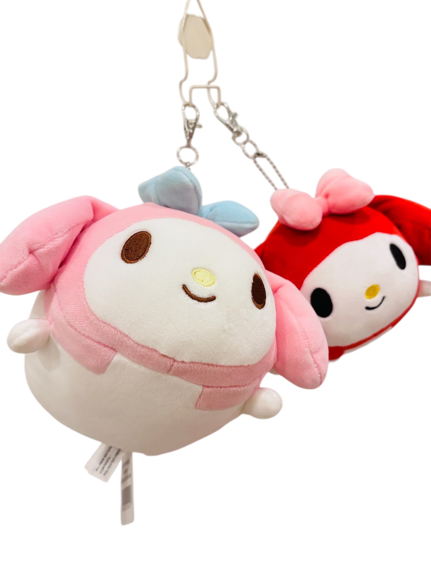 2-Pack My Melody Plush Keychains – Cute Pink & Red Sanrio Bag Charms 4*5*6”