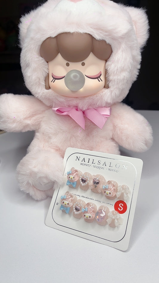 Press on Nails Pink Color Cute Short Round Style Tipora 002