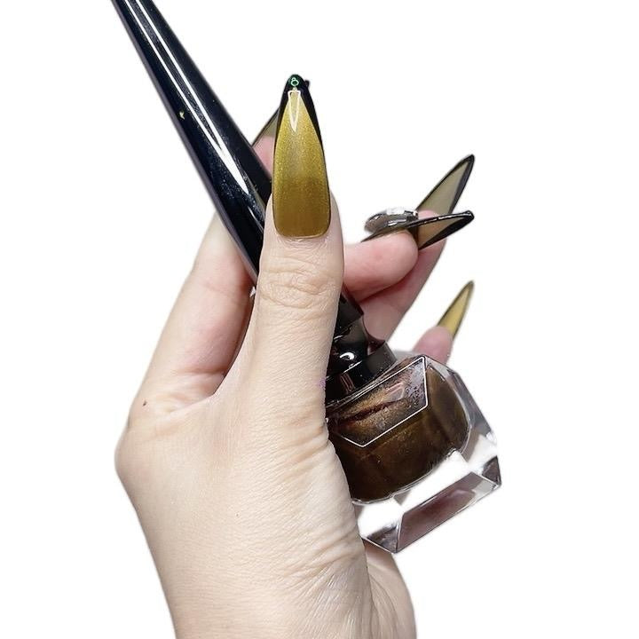 Yellow Long Stiletto Press-On Nails with Rhinestones – Tipora 082
